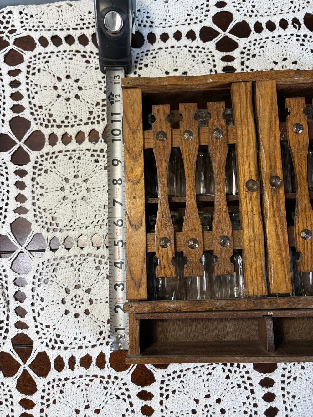 Vintage Wooden Kitchen Spice Rack Cabinet with Glass Jars/Lids